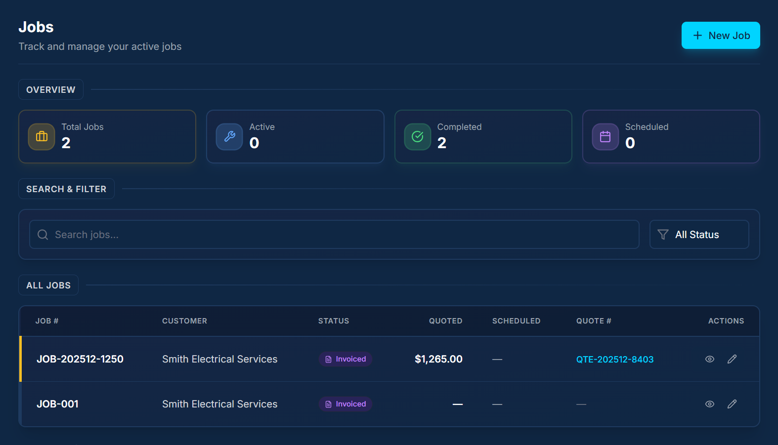 Job management dashboard